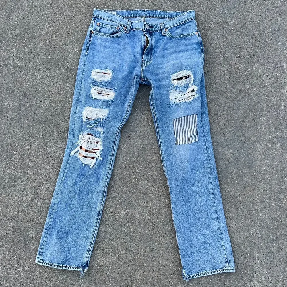 Levi's 511 Slim Fit Premium Jeans American Flag Patch Distressed Peekaboo 36x34